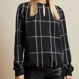 Ted Baker Melo Black White Windowpane Plaid Long Sleeve Blouse See Measurements